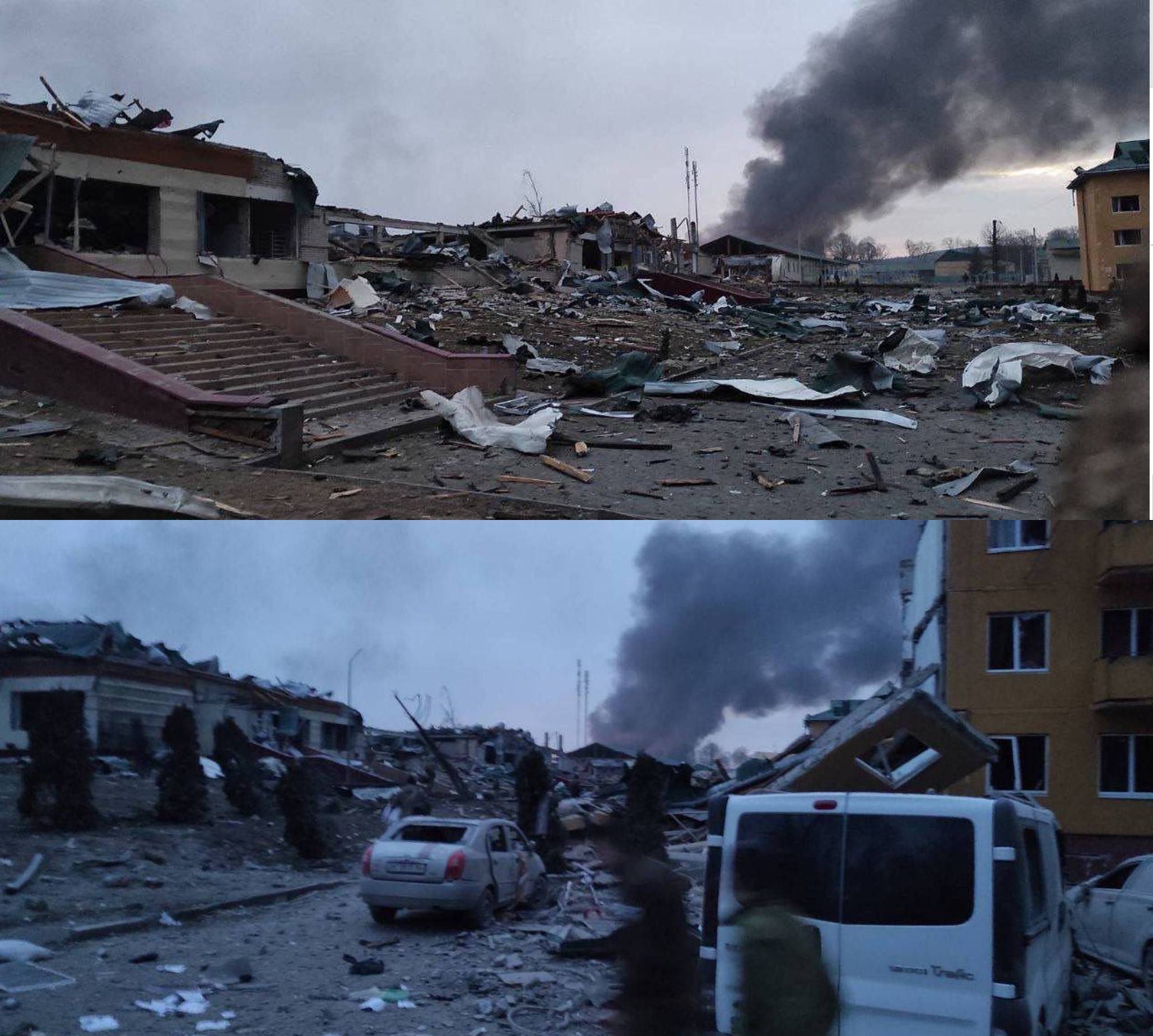 Първи снимки от разрушенията след руския удар по полигона в Явора (Лвовска област)